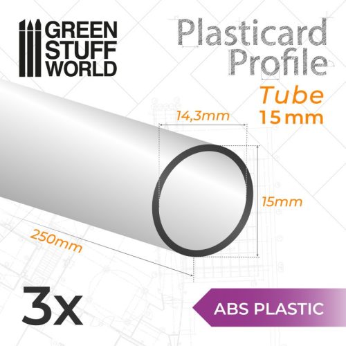 Green Stuff World - ABS Plasticard - Profile TUBE 15mm PIPELINE