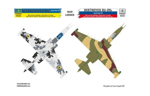 Had models - WAR LOSSES - Ukrainian and Russian destroyed SU-25s decal sheet 1:4