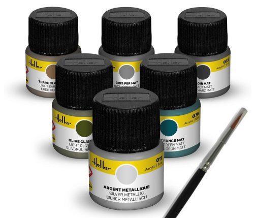 Heller - Colour Set Military Acrylic 6 x 12 ml + Brush
