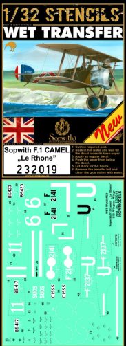 HGW Models - 1/32 Sopwith F.1 Camel - Le Rhone Stencils - Wet Transfers - Wingnut Wings