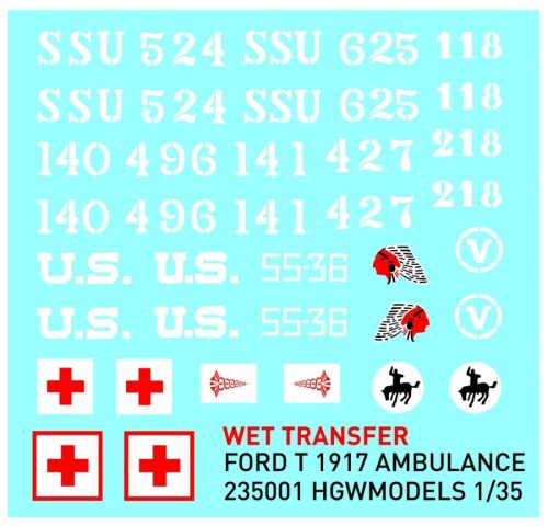 HGW Models - 1/35 Model T 1917 Ambulance  - Wet Transfers - stencils