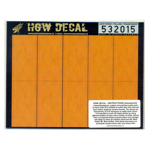 HGW Models - 1/32 Light Wood - Yellow Tone - Decals Wood Grain - transparent 10 pc. of 60 x 32 mm
