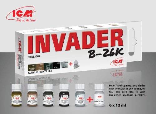 ICM - Acrylic paint set for Invader B-26K and other Vietnam aircraft 6  12 ml