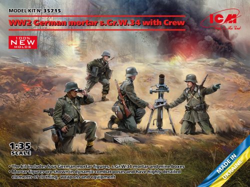 ICM - WW2 German mortar GrW 34 w.Crew (mortar a.4 figures)(100% new molds)