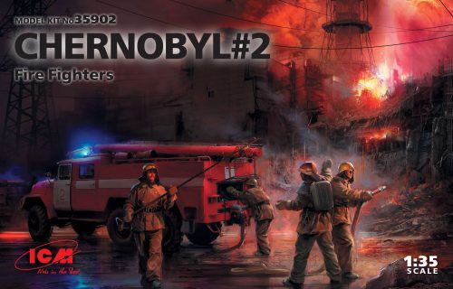 ICM - Chernobyl#2. Fire Fighters (AC-40-137A firetruck & 4 figures & diorama base with background)