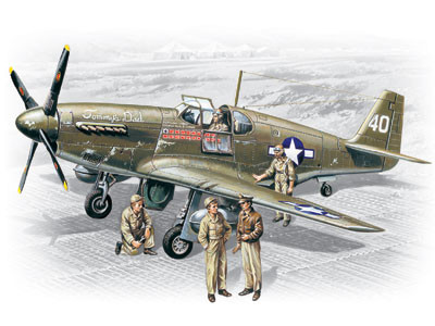 ICM - Mustang P-51 B WWII American Fighter with  USAAF Pilots and Ground Personnel