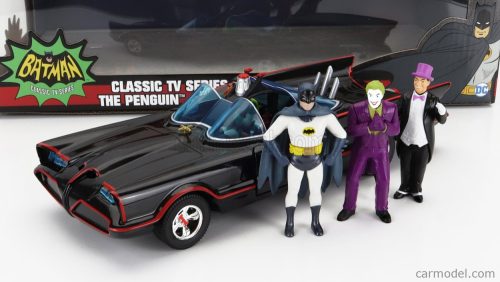 Jada - Batman Batmobile 1966 - Classic Tv Series With Batman - Joker - Pinguin Figures Black Red