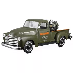   Maisto - CHEVROLET 3100 PICK-UP 1950 + MOTORCYCLE HARLEY DAVIDSON EL KNUCKLEHEAD 1936 GREEN