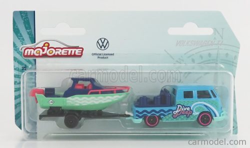 Majorette - Volkswagen T1 Pick-Up With Trailer And Boat 1962 Blue Green