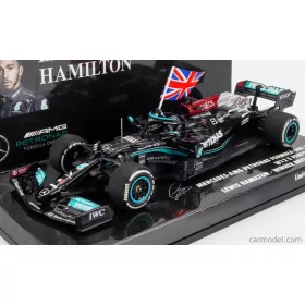   Minichamps - Mercedes Gp F1 W12 Mercedes M12 Eq Power+ Team Amg Petronas Motorsport Formula One N 44 Winner British Silverstone Gp With Flag 2021 Lewis Hamilton Black Green