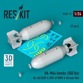   Reskit - AN-M64 bombs (500 lbs) for all USAF & RAF of WW2 & Korean War (2 pcs) (3D Printed)