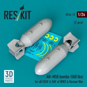   Reskit - AN-M58 bombs (500 lbs) for all USAF & RAF of WW2 & Korean War (2 pcs) (3D Printed)