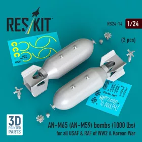   Reskit - AN-M65 (AN-M59) bombs (1000 lbs) for all USAF & RAF of WW2 & Korean War (2 pcs) (3D Printed)