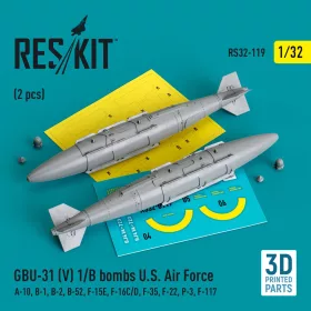   Reskit - GBU-31 (V) 1/B bombs U.S. Air Force (2 pcs) (A-10 B-1 B-2 B-52 F-15E F-16C/D F-35 F-22 P-3 F-117) (3D Printed)