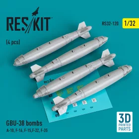   Reskit - GBU-38 bombs (4 pcs) (A-10, F-16, F-15,F-22, F-35) (3D Printed)