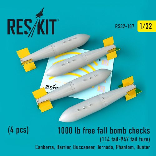 Reskit - 1000 lb free fall bombs checks 114 tail-947 tail fuze (4 pcs) (Canberra, Harrier, Buccaneer, Tornado