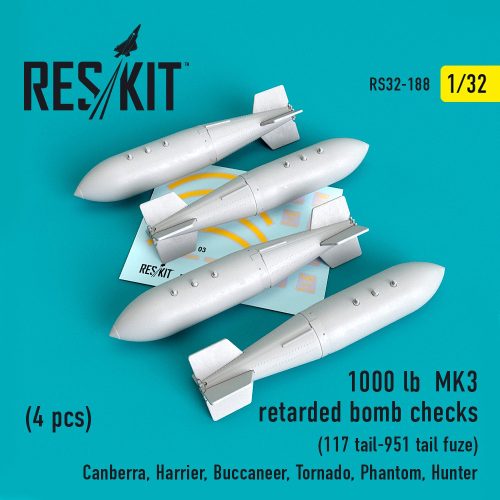 Reskit - 1000 lb MK3 retarded bombs checks 117 tail-951 tail fuze (4 pcs) (Canberra, Harrier, Buccaneer, Torn