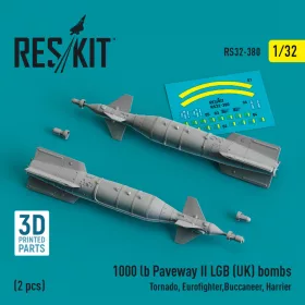   Reskit - 1000 lb Paveway II LGB (UK) bombs (2 pcs) (Tornado, Eurofighter,Buccaneer, Harrier) (3D Printed) (1/