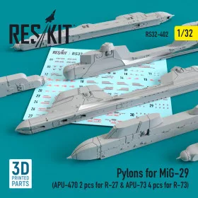   Reskit - Pylons for MiG-29 (APU-470 2 pcs for R-27   APU-73 4 pcs for R-73) (1/32)