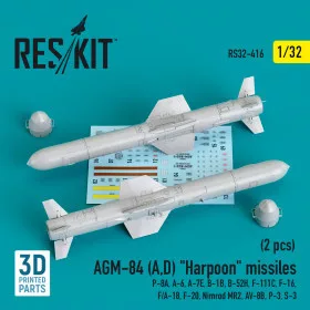  Reskit - AGM-84 (A D)  Harpoon  missiles (2 pcs) (P-8A  A-6  A-7E  B-1B  B-52H  F-111C  F-16  F/A-18  F-20  N