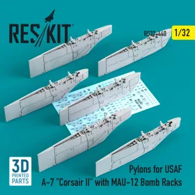   Reskit - Pylons for USAF A-7  Corsair II  with MAU-12 Bomb Racks (3D Printed) (1/32)