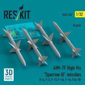   Reskit - AIM-7F High Vis Sparrow III missiles (4 pcs) (F-4, F-5, F-15, F-16, F-14, F/A-18) (3D Printed)