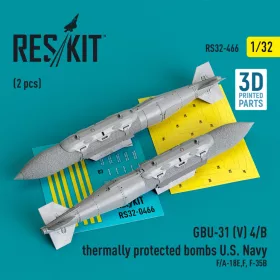   Reskit - GBU-31 (V) 4/B thermally protected bombs U.S. Navy (2 pcs) (F/A-18E,F, F-35B) (3D Printed) (1/32)