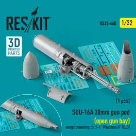   Reskit - SUU-16A 20mm gun pod (open gun bay) wings mounting for F-4 "Phantom II" (C,D)  (1 pcs) (3D Printed)