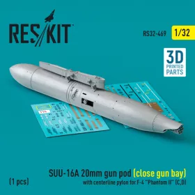   Reskit - SUU-16A 20mm gun pod (close gun bay) with centerline pylon for F-4 "Phantom II" (C,D) (1 pcs) (3D Pr