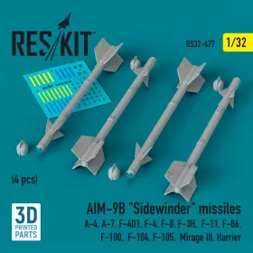   Reskit - AIM-9B "Sidewinder" missiles (4 pcs) (A-4, A-7, F-4D1, F-4, F-8, F-3H,  F-11, F-86,F-100,  F-104, F-