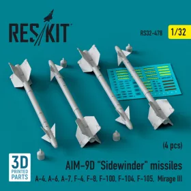   Reskit - AIM-9D "Sidewinder" missiles (4 pcs) (A-4, A-6, A-7, F-4, F-8, F-100, F-104, F-105,  Mirage III) (3D