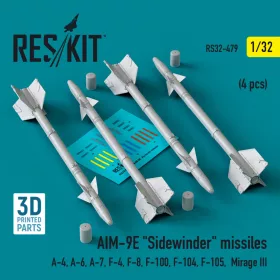   Reskit - AIM-9E "Sidewinder" missiles (4 pcs) (A-4, A-6, A-7, F-4, F-8, F-100, F-104, F-105,  Mirage III) (3D