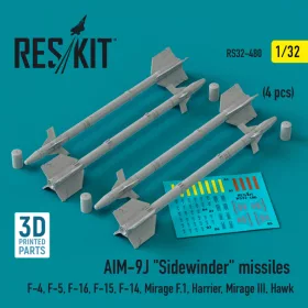   Reskit - AIM-9J "Sidewinder" missiles (4 pcs) (F-4, F-5, F-16, F-15, F-14, Mirage F.1, Harrier, Mirage III, H