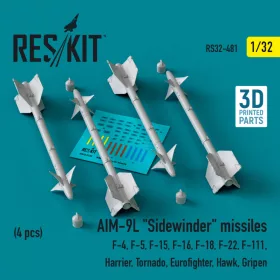   Reskit - AIM-9L "Sidewinder" missiles (4 pcs) (F-4, F-5, F-15, F-16, F-18, F-22, F-111, Harrier, Tornado, Eur