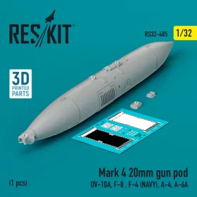   Reskit - Mark 4 20mm gun pod  (1 pcs) (OV-10A, F-8 , F-4 (USN), A-4, A-6A) (3D Printed) (1/32)