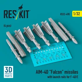   Reskit - AIM-4D Falcon missiles with launch rails for F-4D/E (4 pcs) (3D Printed)