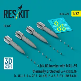   Reskit - Mk.83 bombs with MAU-91 thermally protected (4 pcs) (A-4(C,E,F,L,M) TA-4F/J A-6 A-7E F-4(J,N,S) P-3 S-3 F/A-18(A,B,C,D)) (3D printed)