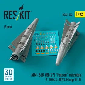   Reskit - AIM-26B (Rb.27) Falcon missiles (2 pcs) (F-106A, J-35F/J, Mirage III-S) (3D Printed)