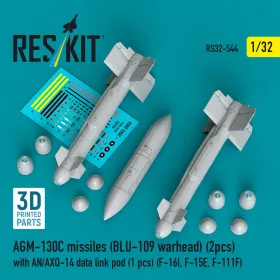   Reskit - AGM-130C missiles (BLU-109 warhead) (2 pcs) with AN/AXQ-14 data link pod (1 pcs) (F-16I, F-15E, F-111F) (3D Printed)