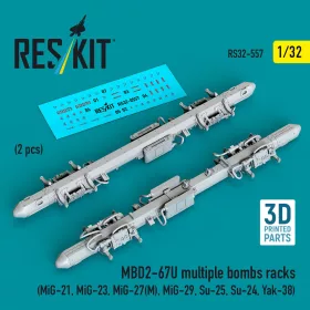   Reskit - MBD2-67U multiple bombs racks (2 pcs) (MiG-21, MiG-23, MiG-27(?), MiG-29, Su-25, Su-24, Yak-38) (3D Printed)
