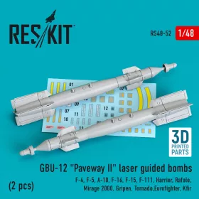   Reskit - GBU-12 Paveway II laser guided bombs (2 pcs) (F-4, F-5, A-10, F-16, F-15, F-111, Harrier, Rafale, Mirage 2000, Gripen, Tornado,Eurofighter, Kfir) (3D Printed)