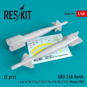   Reskit - GBU-24B bombs (2 pcs) (A-6  A-10  F-14  F-15  F-16  F/A-18  F-111  Mirage 2000) (3D Printed) (1/48)