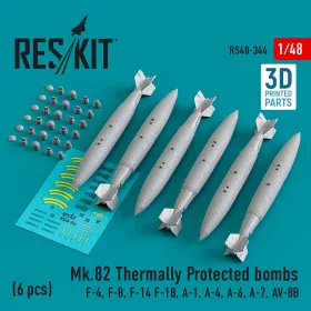   Reskit - Mk.82 thermally protected bombs (6 pcs) (F-4 F-8 F-14 F-18 A-1 A-4 A-6 A-7 AV-8B) (3D Printed)