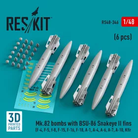   Reskit - Mk.82 bombs with BSU-86 Snakeye II fins (6 pcs) (F-4, F-5, F-8, F-15, F-16, F-18, A-1, A-4, A-6, A-7, A-10, Kfir) (3D Printed)