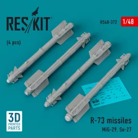   Reskit - R-73 missiles (4 pcs) (MiG-29, Su-27) (3D Printed) (1/48)