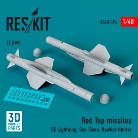   Reskit - Red Top missiles (2pcs) (EE Lightning, Sea Vixen, Hawker Hunter) (3D Printed) (1/48)