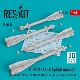   Reskit - R-60  (AA-8 Aphid) missiles (4 pcs) (MiG-21 MiG-23 MiG-25  MiG-29 MiG-31 Su-17 Su-24 Su-25 Yak-38) (