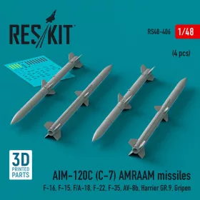   Reskit - AIM-120C (C-7) AMRAAM missiles (4 pcs) (F-16 F-15 F/A-18 F-22 F-35 AV-8b Harrier GR.9 Gripen) (3D Printed)
