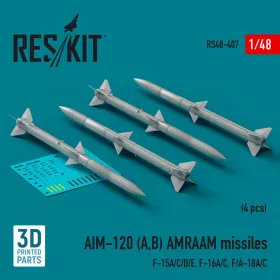   Reskit - AIM-120 (A,B) AMRAAM missiles (4 pcs) (F-15A/C/D/E, F-16A/C, F/A-18A/C) (3d Printed)