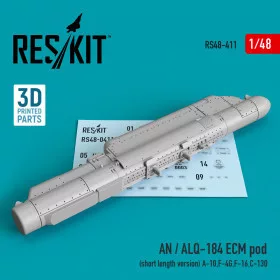   Reskit - AN / ALQ-184 ECM pod (short length version) (A-10 F-4G F-16 C-130) (3D Printed) (1/48)